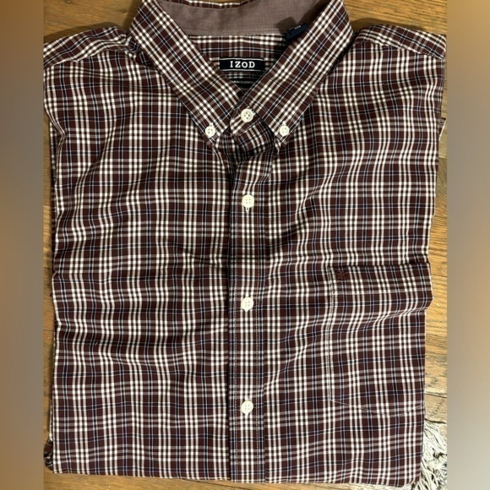 IZOD Burgundy Checkered Button Down Down Casual/ Dress Shirt size XXL